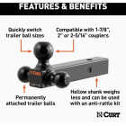 CURT 2 In. Hollow Shank 1-7/8 In., 2 In., & 2-5/16 In. Black Multi-Ball Mount Image 3