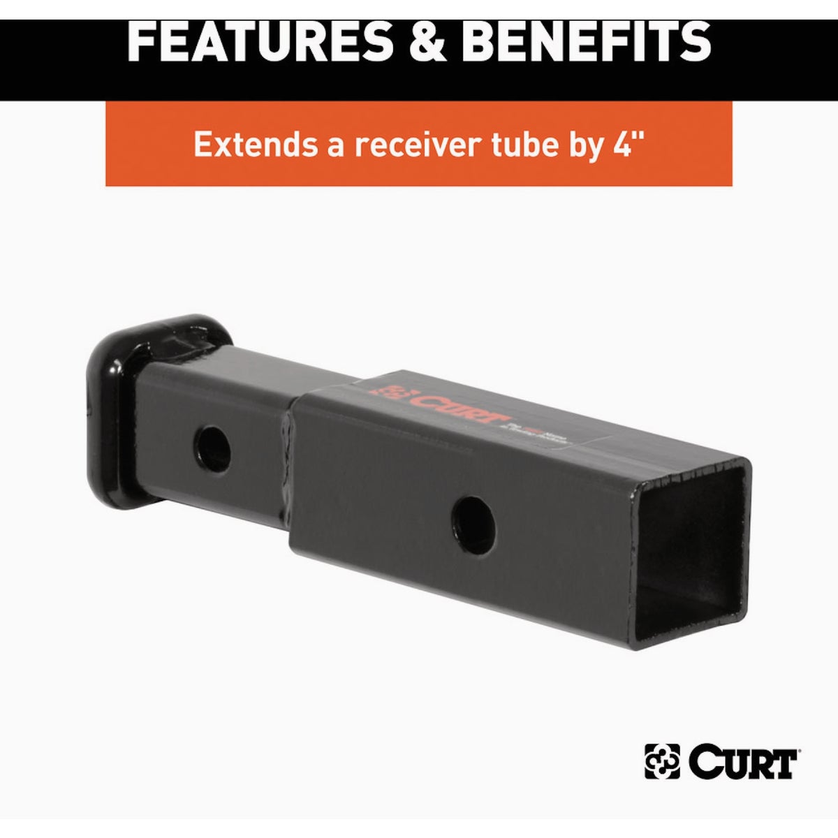 CURT 2 In. to 1-1/4 In. 4 In. Extension Trailer Hitch Receiver Adapter, 3,500 lbs Image 3