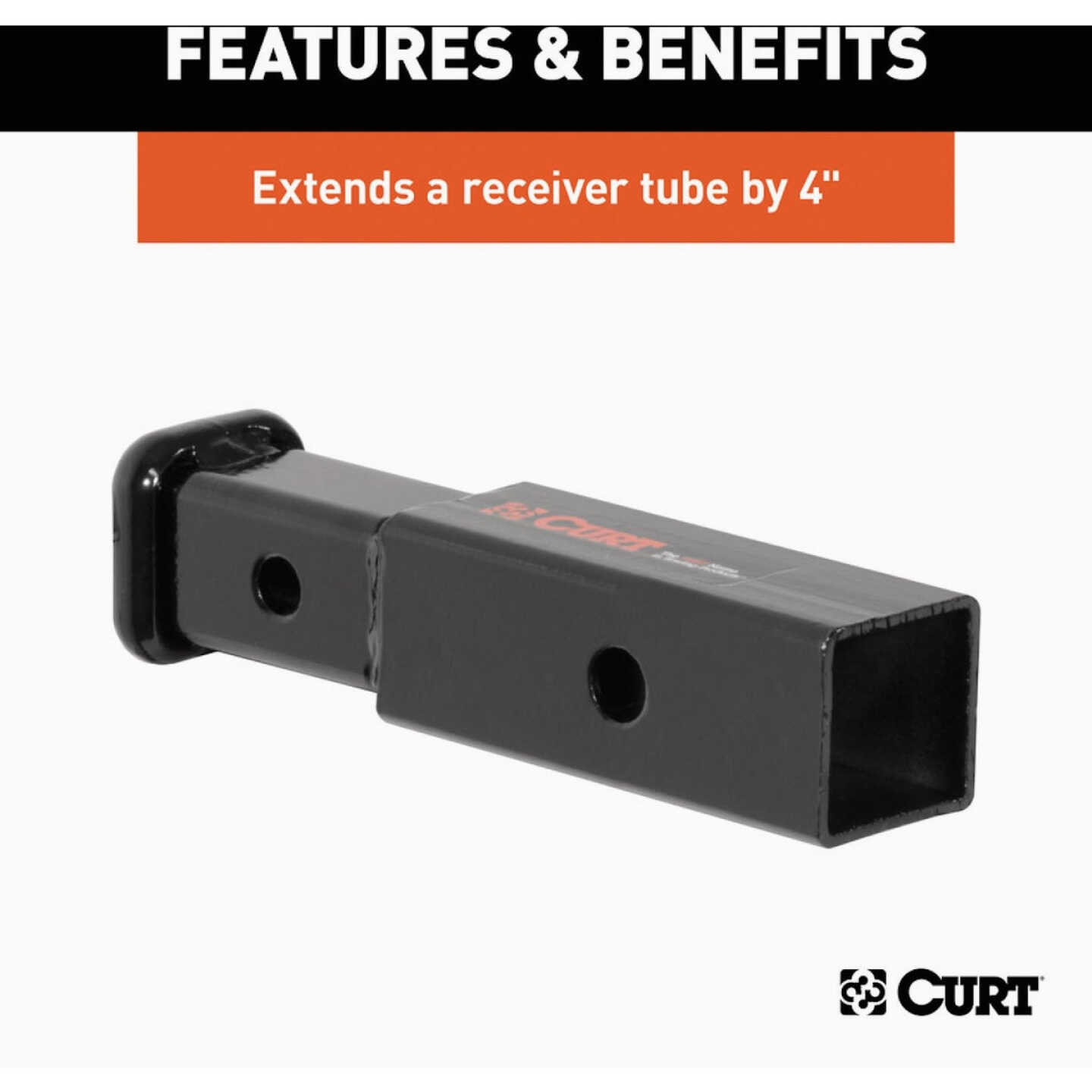 CURT 2 In. to 1-1/4 In. 4 In. Extension Trailer Hitch Receiver Adapter, 3,500 lbs Image 3