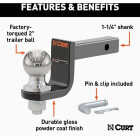 CURT Trailer Hitch Mount + 2 In. Ball & Pin, Fits 1-1/4 In. Receiver, 3500 Lb. Capacity Image 4