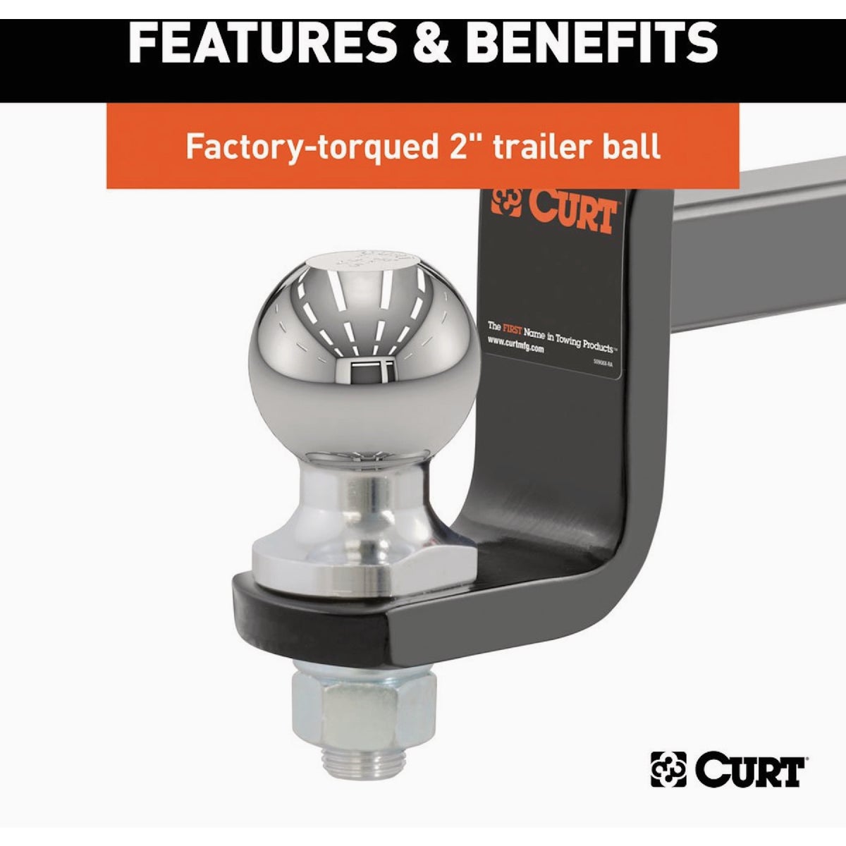 CURT Trailer Hitch Mount + 2 In. Ball & Pin, Fits 1-1/4 In. Receiver, 3500 Lb. Capacity Image 3