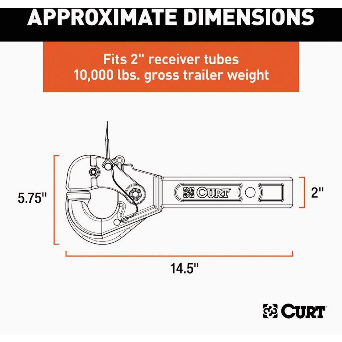 CURT 2 In. Pintle Hook Hitch, 10,000 Lb. Capacity Image 2