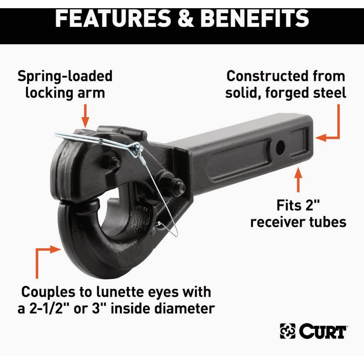 CURT 2 In. Pintle Hook Hitch, 10,000 Lb. Capacity Image 3
