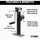 CURT 3000 Lb. Pipe-Mount Swivel Jack with Side Handle, 10 In. Travel Image 2