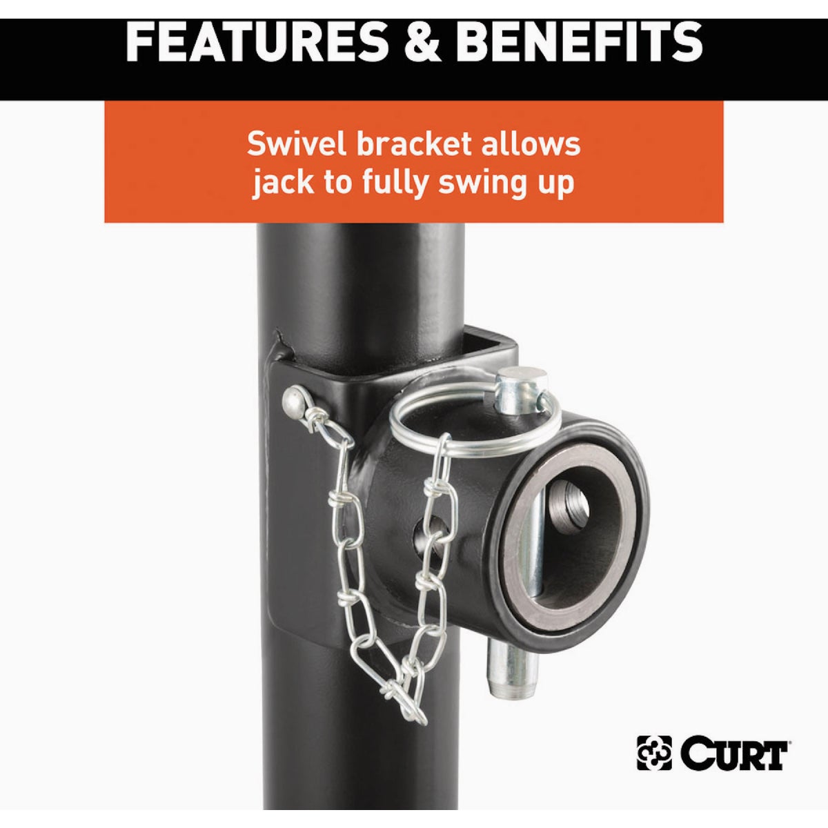 CURT 3000 Lb. Pipe-Mount Swivel Jack with Side Handle, 10 In. Travel Image 4