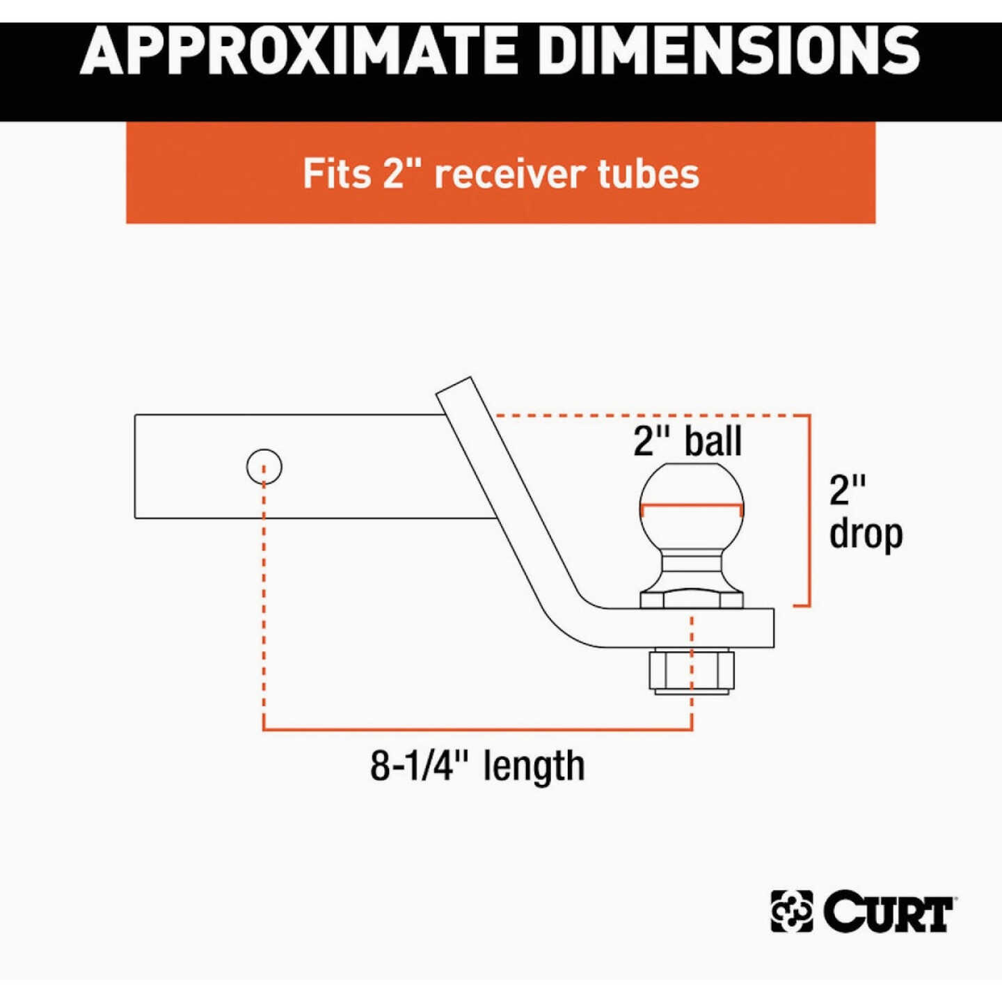 CURT Trailer Hitch Mount + 2 In. Ball & Pin, Fits 2 In. Receiver, 7500 Lb. Capacity Image 2