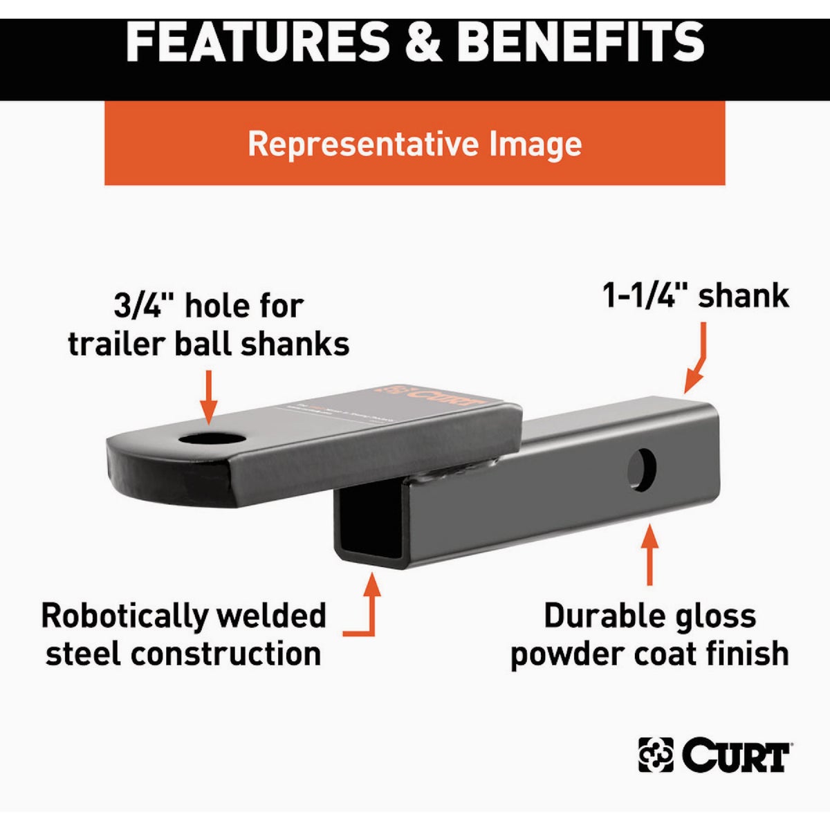 CURT 3500 Lb. 3-1/4 In. Drop 2-5/8 In. Rise 3/4 In. Hole Class 2 Trailer Hitch Ball Mount fits 1-1/4 In. Receiver Image 4