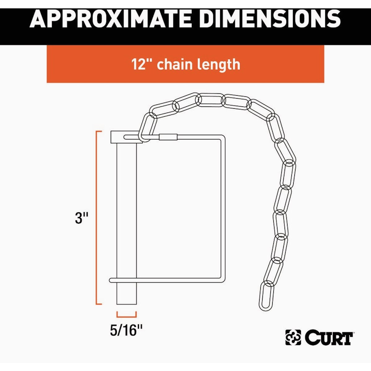 CURT 5/16 In. Trailer Coupler Pin with 12 In. Chain Image 2