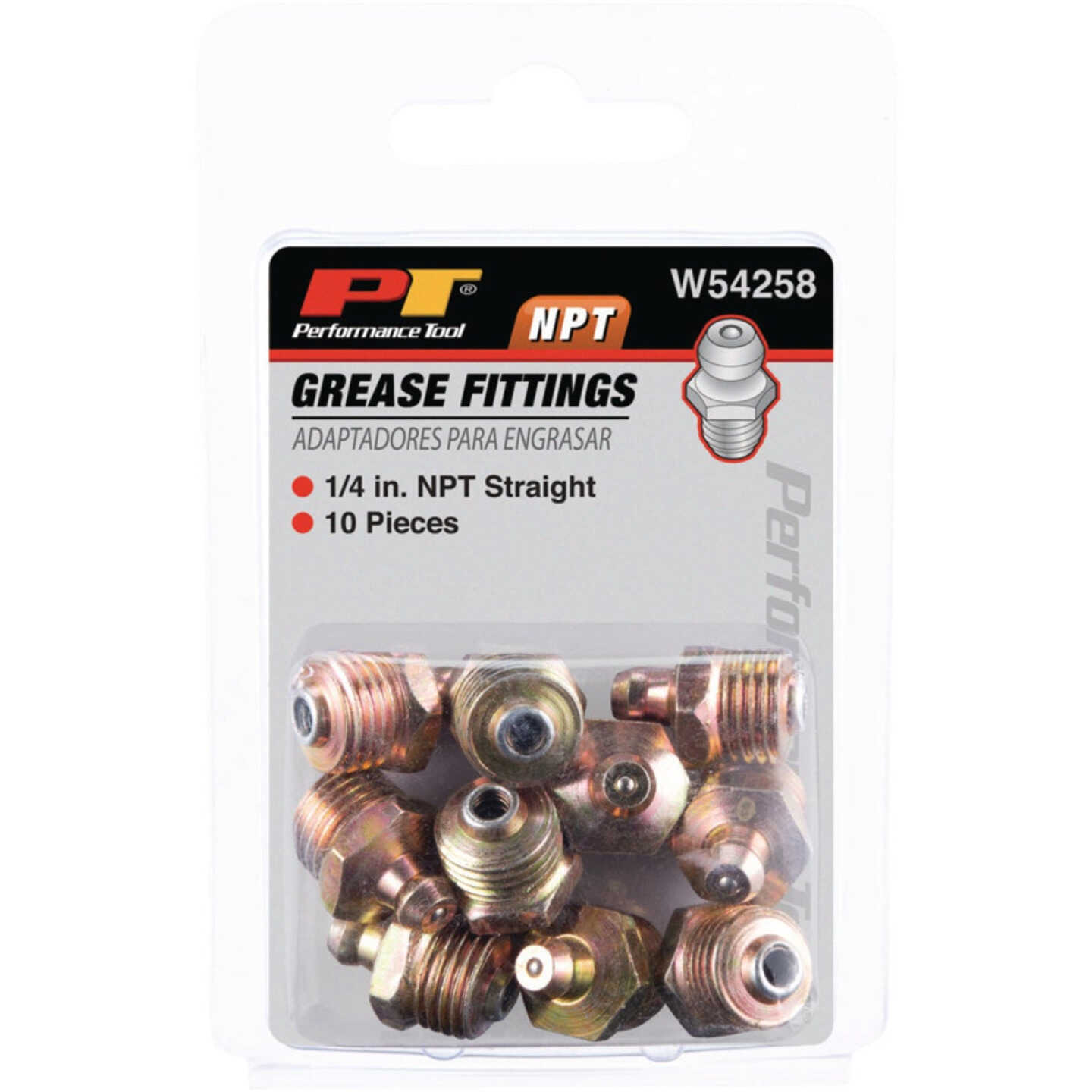 Performance Tool 10-Pack 1/4-Inch NPT Straight Grease Fittings Image 2