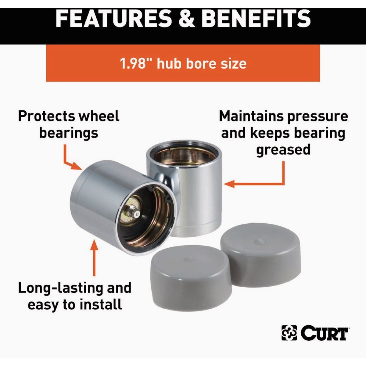 CURT 1.98 In. Trailer Wheel Bearing Protectors & Dust Covers (2-Pack) Image 3