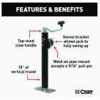 Curt 2000 Lb. Pipe-Mount Swivel Jack With Top Handle, 15 In. Travel Image 3