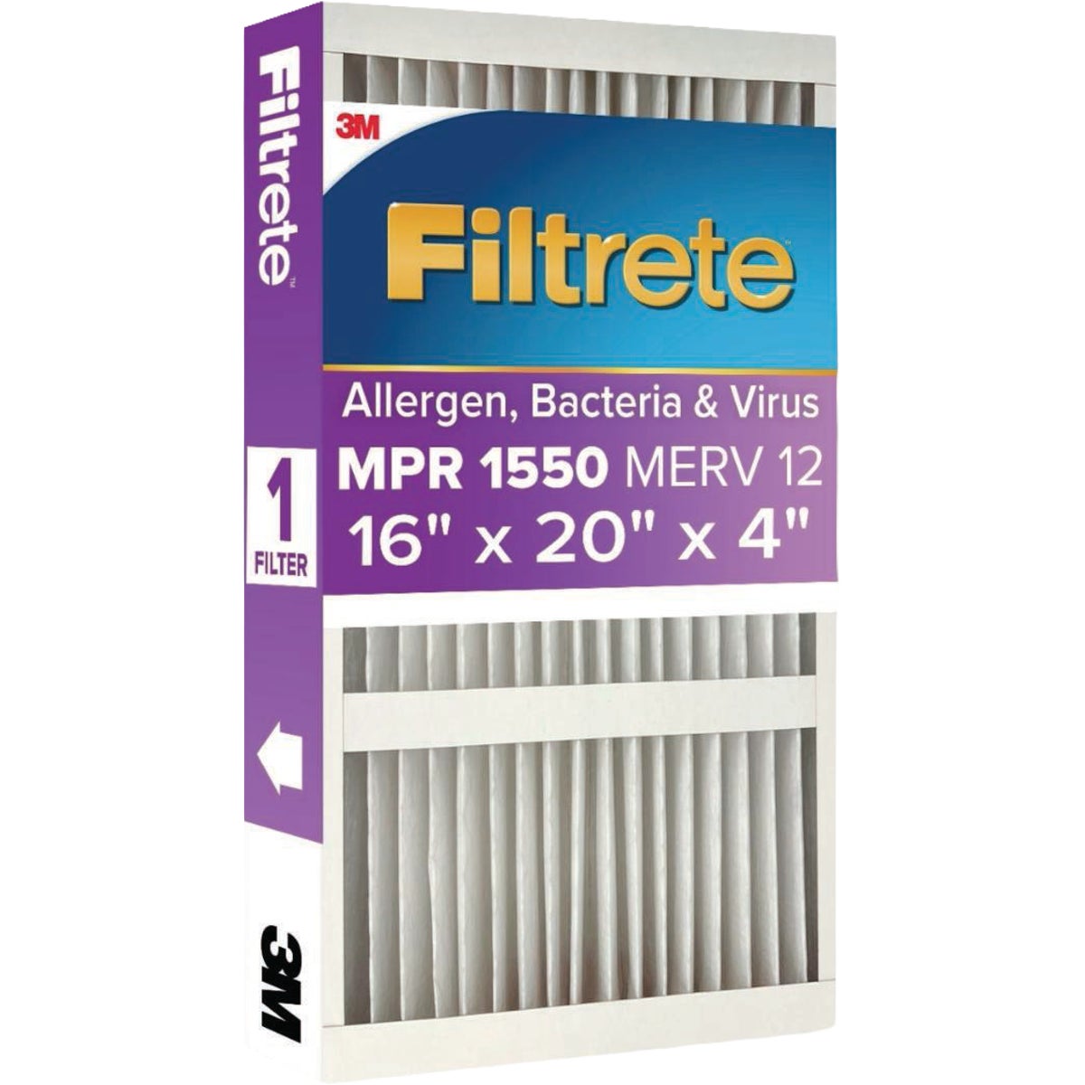 Filtrete 16 In. x 20 In. x 4 In. 1550 MPR  Allergen Bacteria & Virus Pleated Air Filter, MERV 12 (2-Pack)