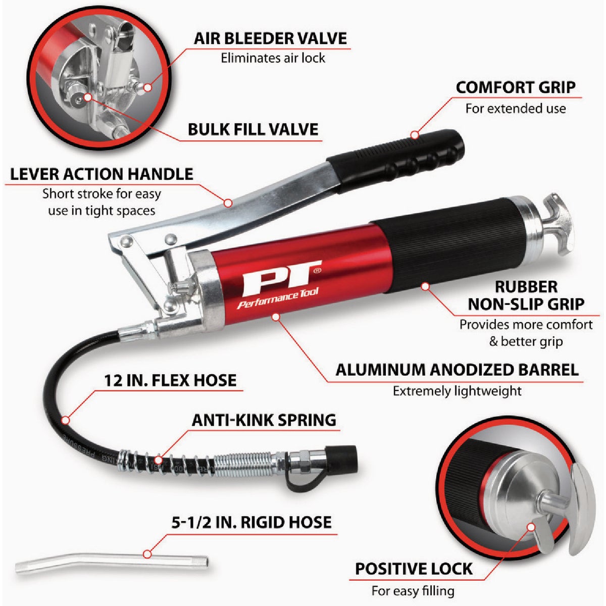 Performance Tool Aluminum Lever Action Grease Gun Image 2