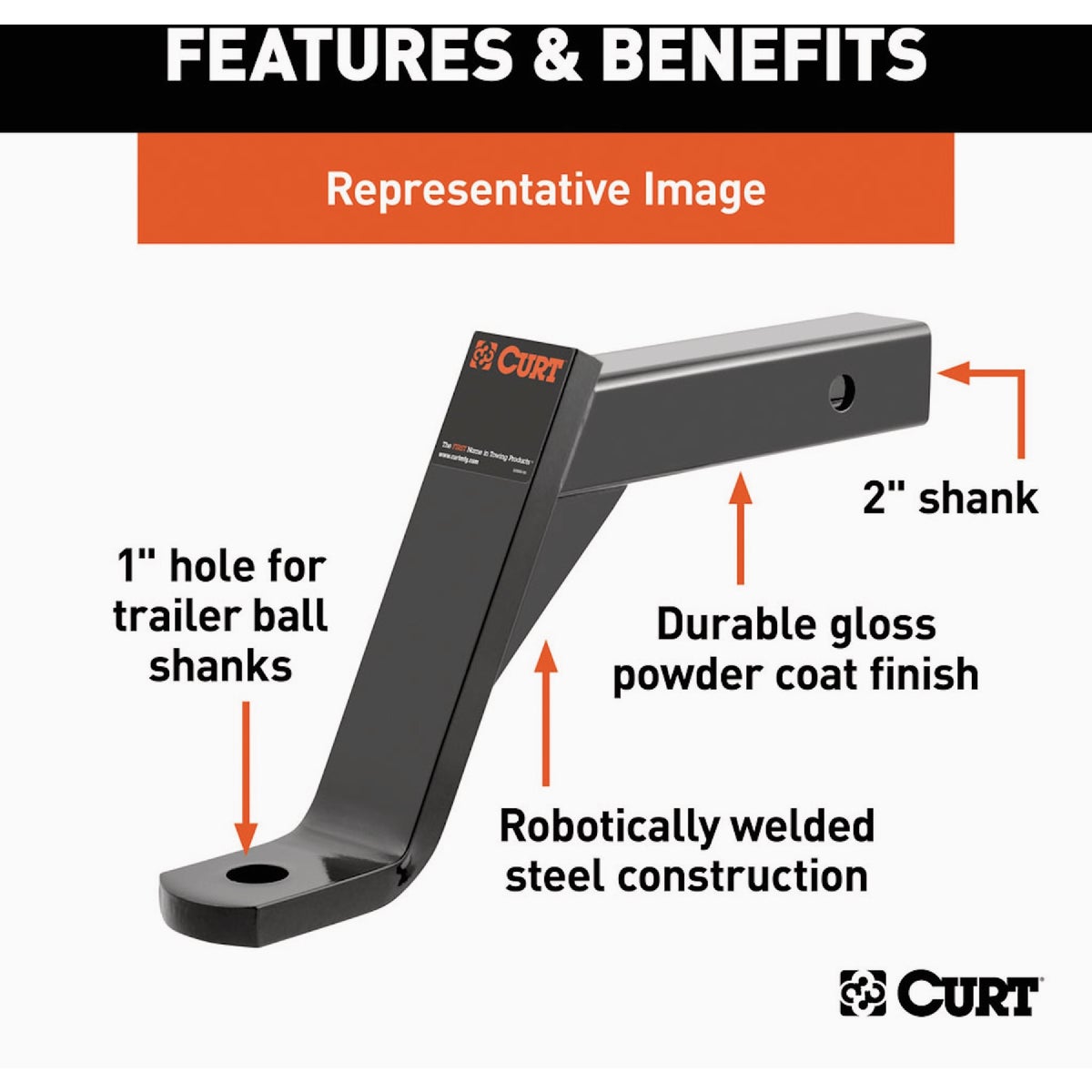 CURT 5000 Lb. 10 In. Drop 8 In. Rise 1 In. Hole Class 3 Trailer Hitch Ball Mount fits 2 In. Receiver Image 4