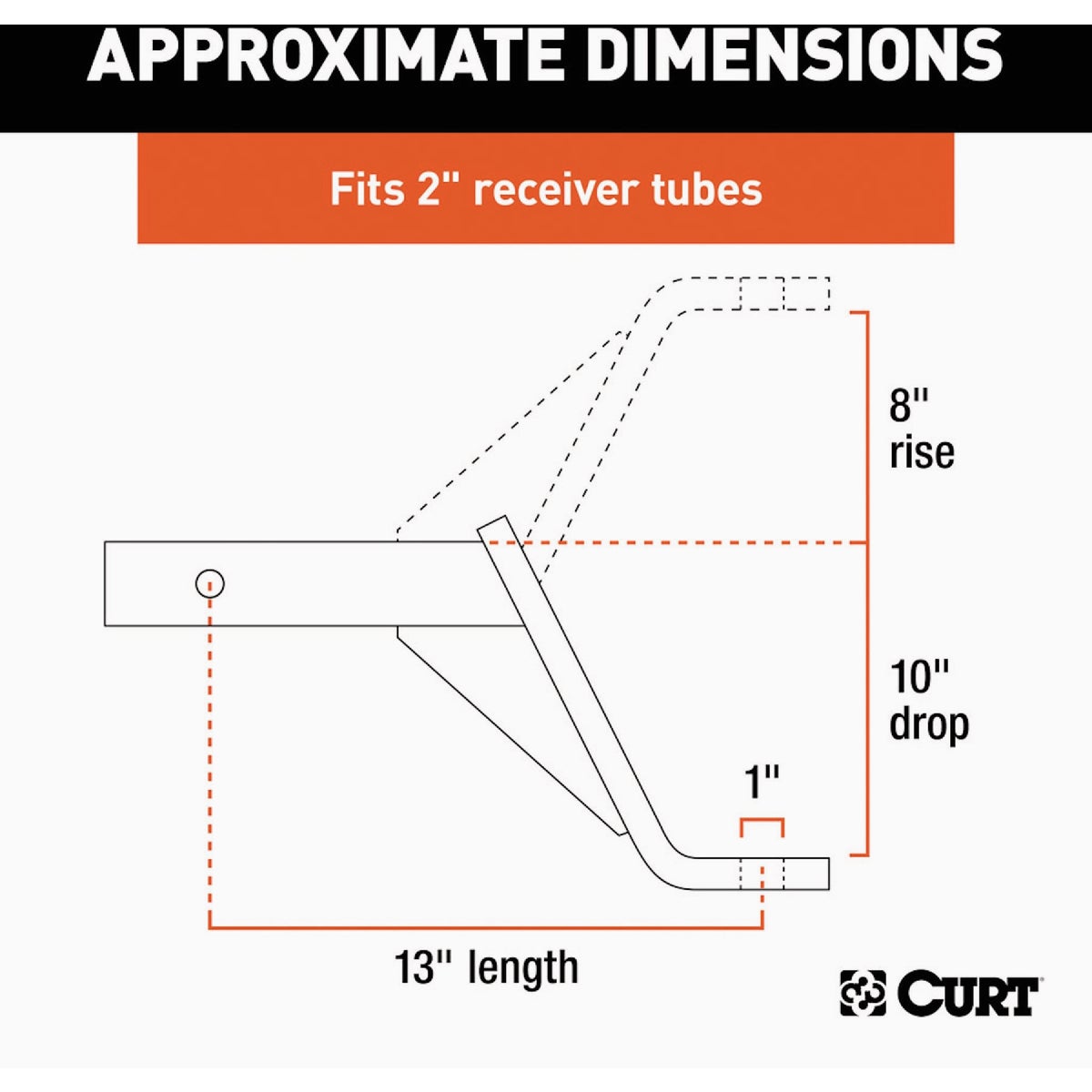 CURT 5000 Lb. 10 In. Drop 8 In. Rise 1 In. Hole Class 3 Trailer Hitch Ball Mount fits 2 In. Receiver Image 2