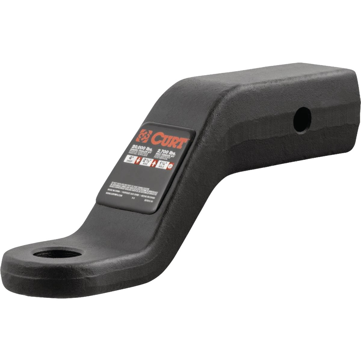 CURT 20000 Lb. 4 In. Drop 2-1/2 In. Rise 1-1/4 In Hole Commercial-Duty  Trailer Hitch Ball Mount fits 2-1/2 In. Receiver