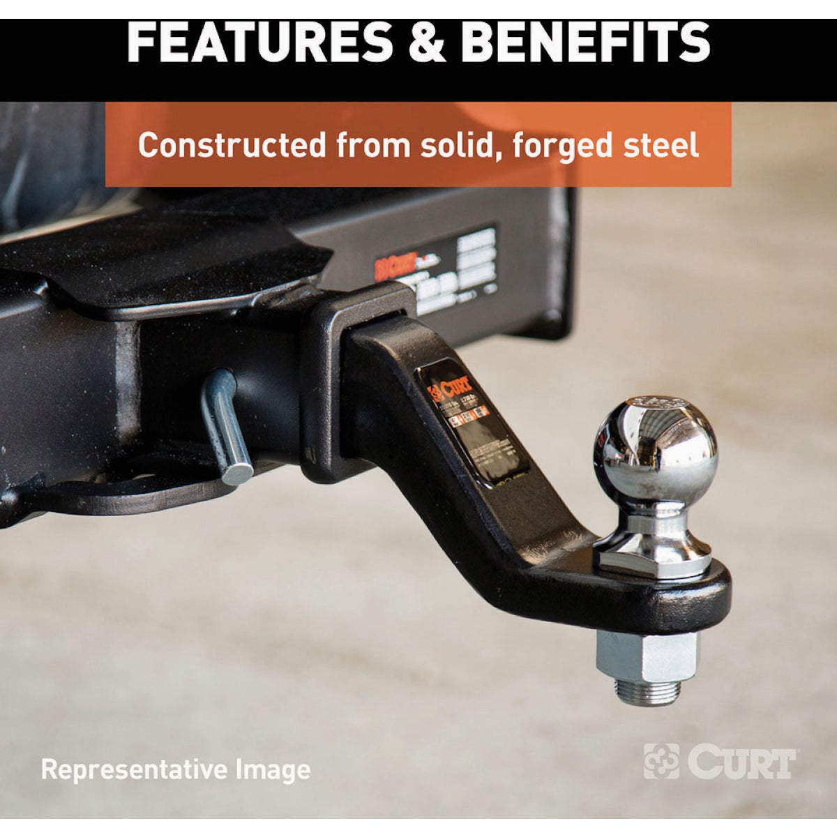 CURT 20000 Lb. 4 In. Drop 2-1/2 In. Rise 1-1/4 In Hole Commercial-Duty  Trailer Hitch Ball Mount fits 2-1/2 In. Receiver Image 3
