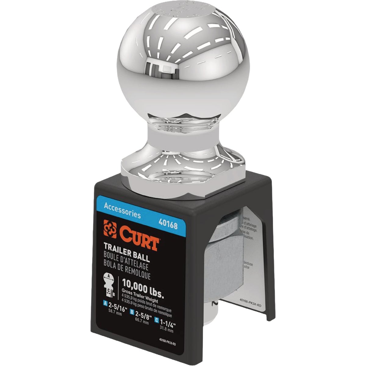 CURT 2-5/16 In. Dia. 1-1/4 In. x 2-5/8 In. Shank Chrome Trailer Ball, 10,000 Lb. Image 4
