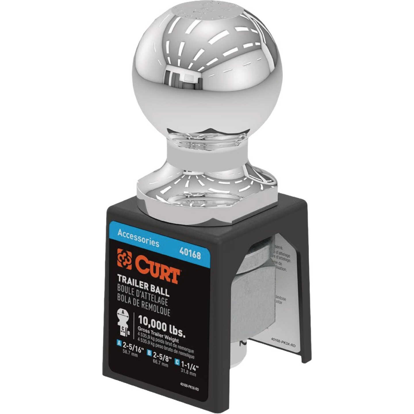 CURT 2-5/16 In. Dia. 1-1/4 In. x 2-5/8 In. Shank Chrome Trailer Ball, 10,000 Lb. Image 4