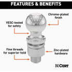 CURT 2-5/16 In. Dia. 1-1/4 In. x 2-5/8 In. Shank Chrome Trailer Ball, 10,000 Lb. Image 3
