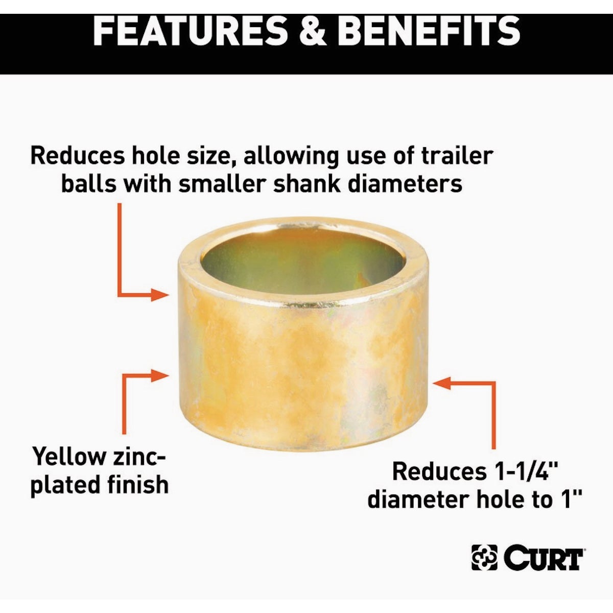 CURT 1-1/4 In. to 1 In. Trailer Ball Reducer Bushing Image 3