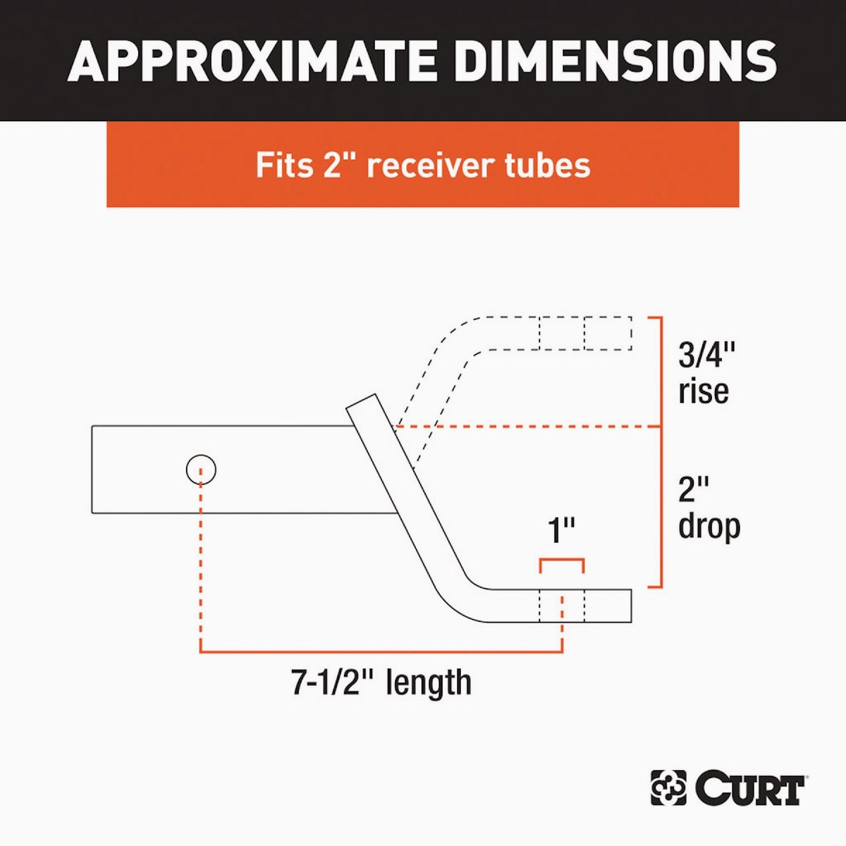 CURT 7500 Lb. 2 In. Drop 3/4 In. Rise 1 In. Hole Class 3 Trailer Hitch Ball Mount fits 2 In. Receiver Image 2