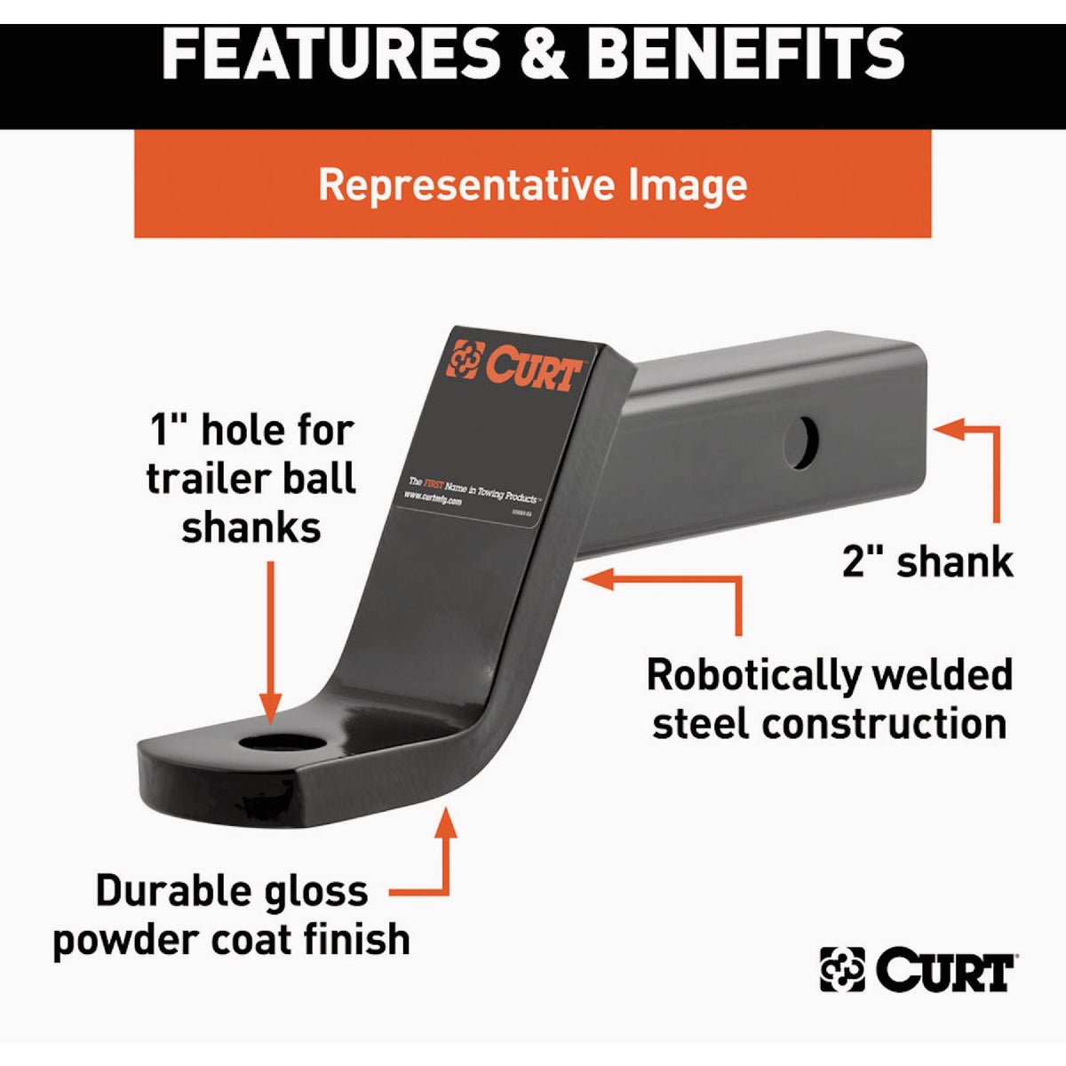 CURT 7500 Lb. 4 In. Drop 2 In. Rise 1 In. Hole Class 3 Trailer Hitch Ball Mount fits 2 In. Receiver Image 3