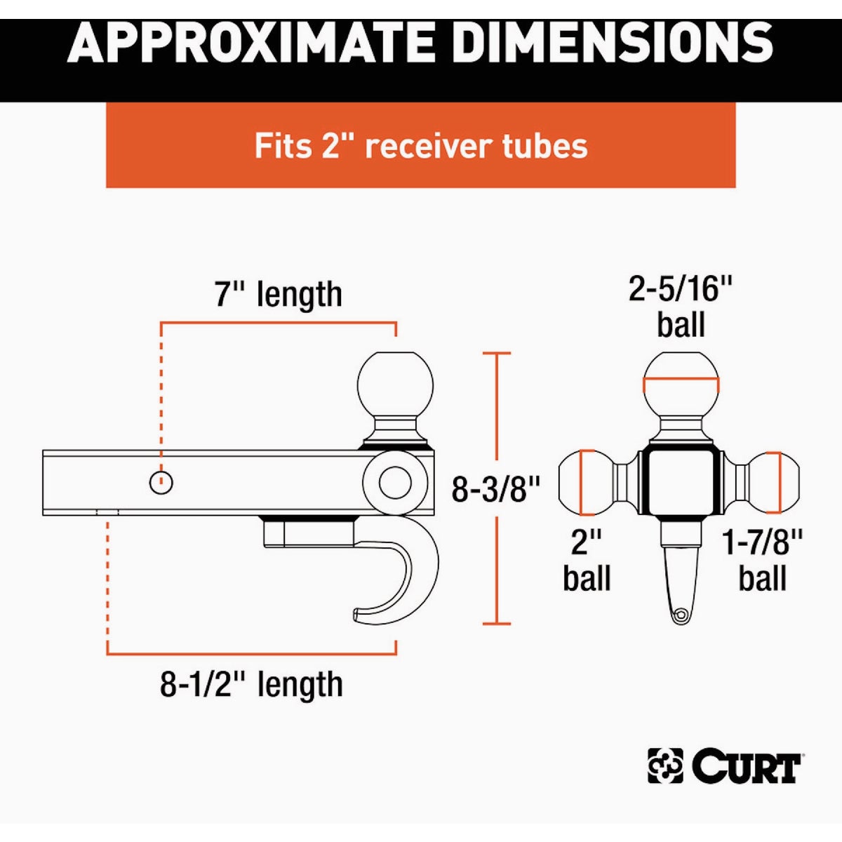 CURT 2 In. Hollow Shank 1-7/8 In., 2 In., & 2-5/16 In. Chrome Multi-Ball Mount Image 2