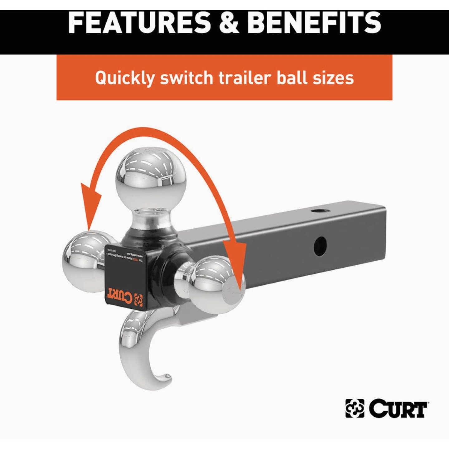 CURT 2 In. Hollow Shank 1-7/8 In., 2 In., & 2-5/16 In. Chrome Multi-Ball Mount Image 4