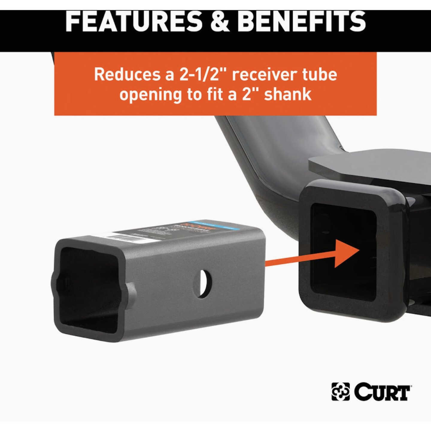 CURT 2-1/2 In. to 2 In. Trailer Hitch Receiver Adapter Reducer Sleeve Image 3