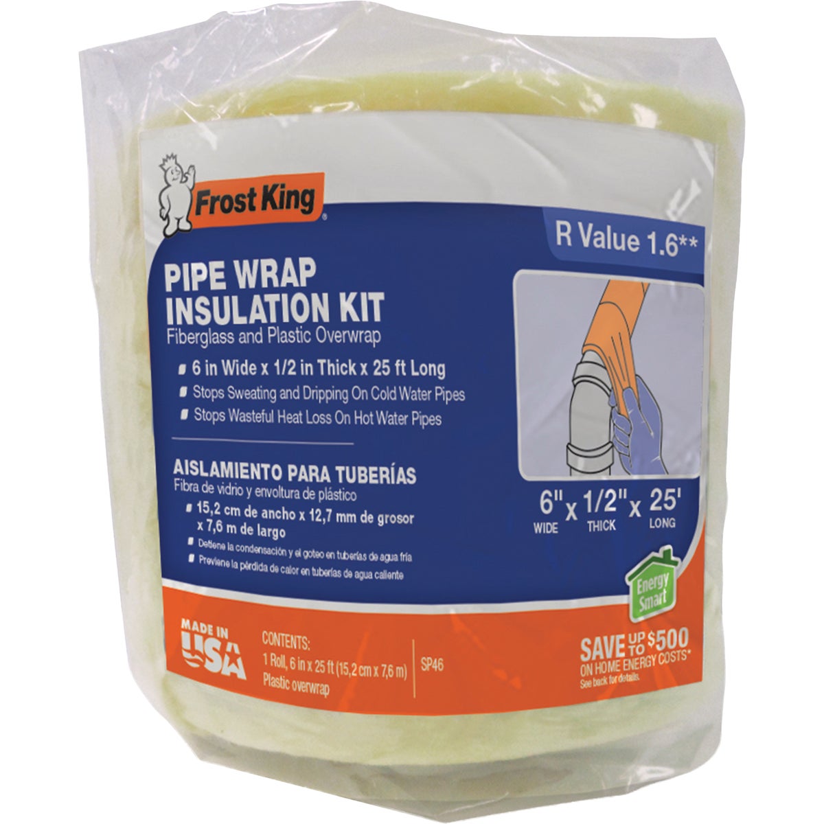Frost King 6 In. W x 25 Ft. L x 1/2 In. 1.6 Unfaced Fiberglass Pipe Insulation Wrap Roll, 12.5 Sq. Ft. Image 3