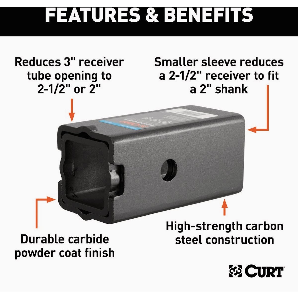 CURT Reducer Sleeve Set (3 In. to 2-1/2 In. to 2 In. Shanks, 2 Pieces) Towing Draw Bar Image 3