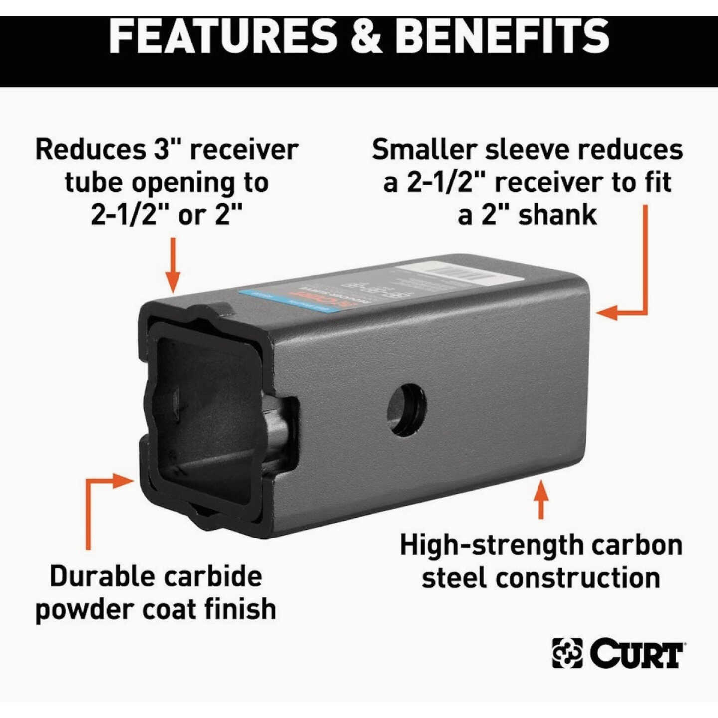 CURT Reducer Sleeve Set (3 In. to 2-1/2 In. to 2 In. Shanks, 2 Pieces) Towing Draw Bar Image 3
