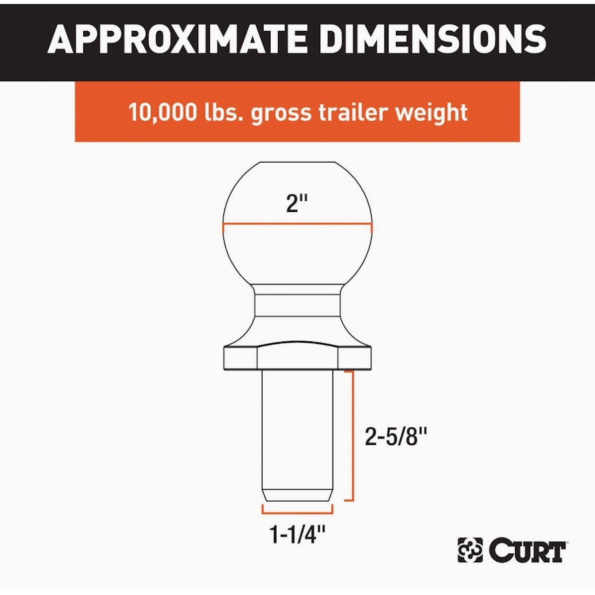CURT 2 In. Chrome Trailer Hitch Ball, 10,000 Lb. Capacity Image 2