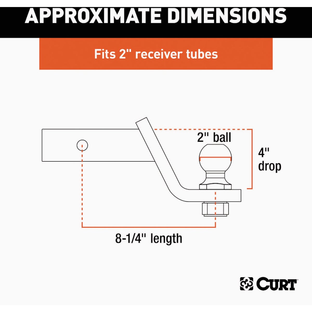 CURT Trailer Hitch Mount + 2 In. Ball & Pin, Fits 2 In. Receiver, 7500 Lb. Capacity Image 2