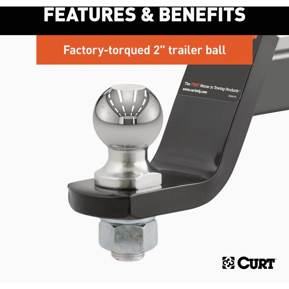 CURT Trailer Hitch Mount + 2 In. Ball & Pin, Fits 2 In. Receiver, 7500 Lb. Capacity Image 3