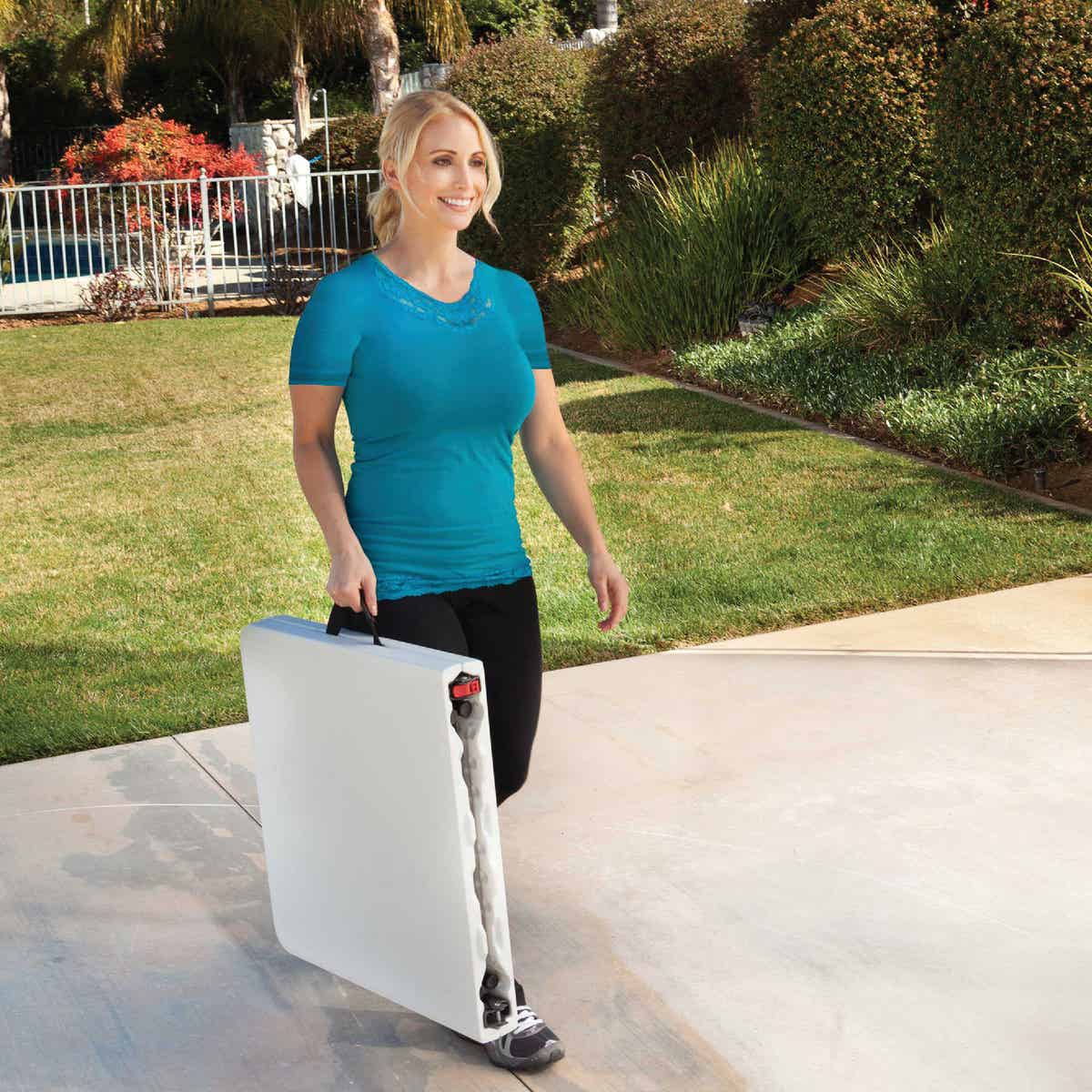 Lifetime 4 Ft. x 24 In. White Granite Light Commercial Fold-In-Half Table Image 3