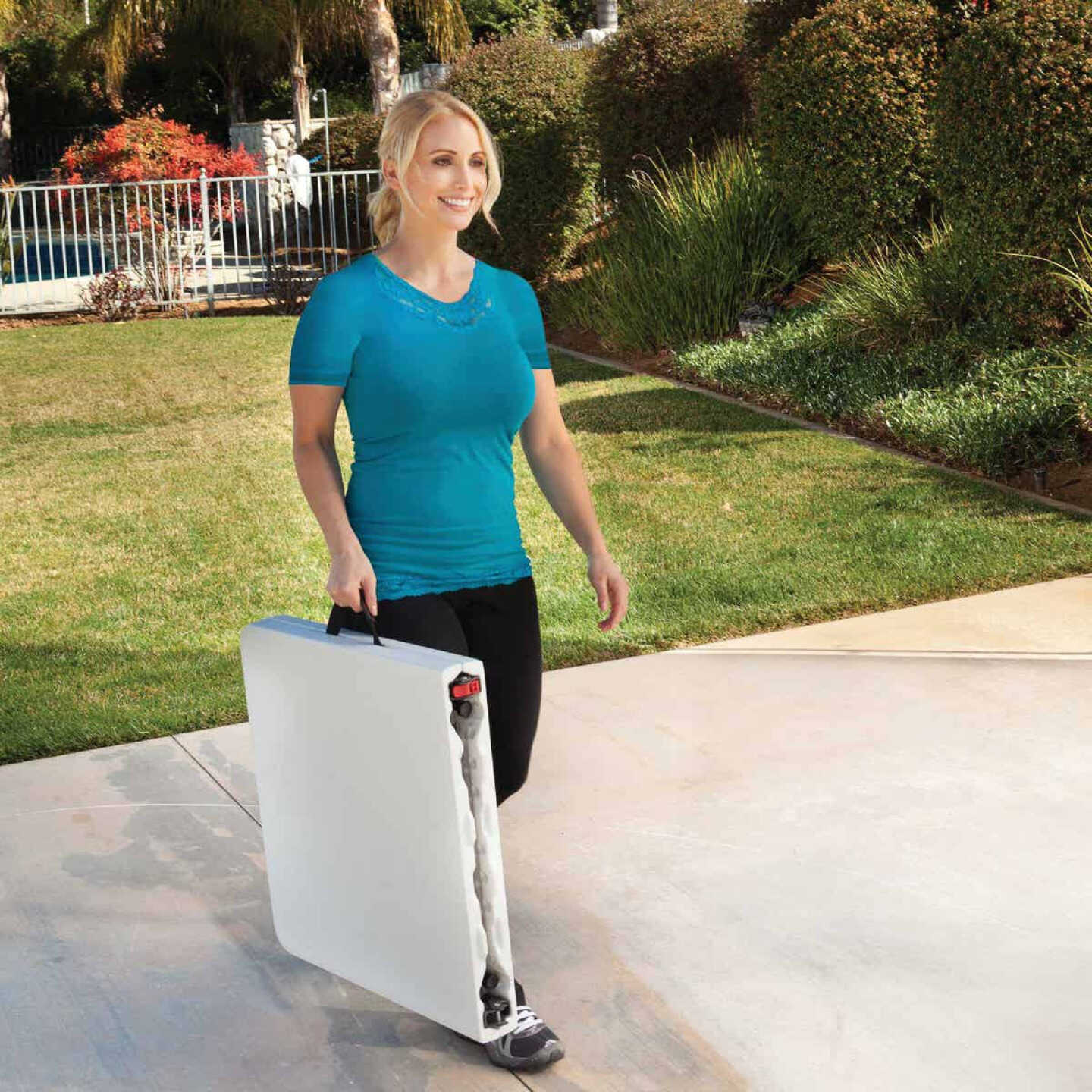 Lifetime 4 Ft. x 24 In. White Granite Light Commercial Fold-In-Half Table Image 3