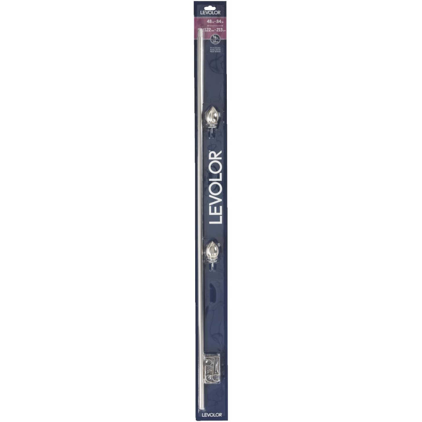 Levolor Egg 48 In. To 84 In. 5/8 In. Single Satin Nickel Curtain Rod Image 2