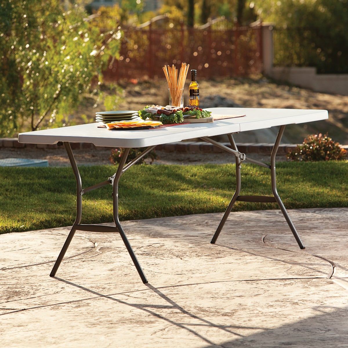 Lifetime 6 Ft. x 30 In. White Granite Light Commercial Fold-In-Half Table Image 2