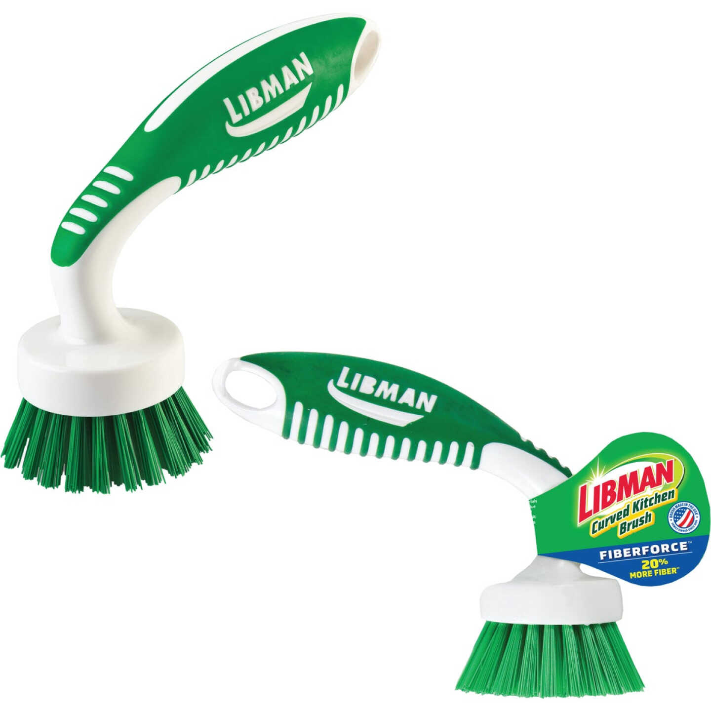 Libman White & Green Polymer 8 In. Ergonomic Rubber Grip Dish Brush Image 2
