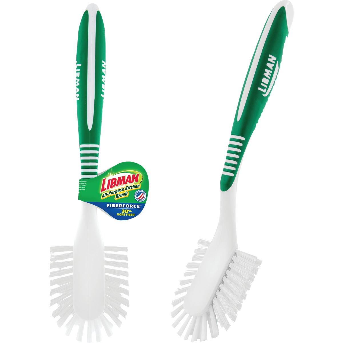 Libman Green & White Polymer 8 In. Ergonomic Rubber Grip Dish Brush Image 2