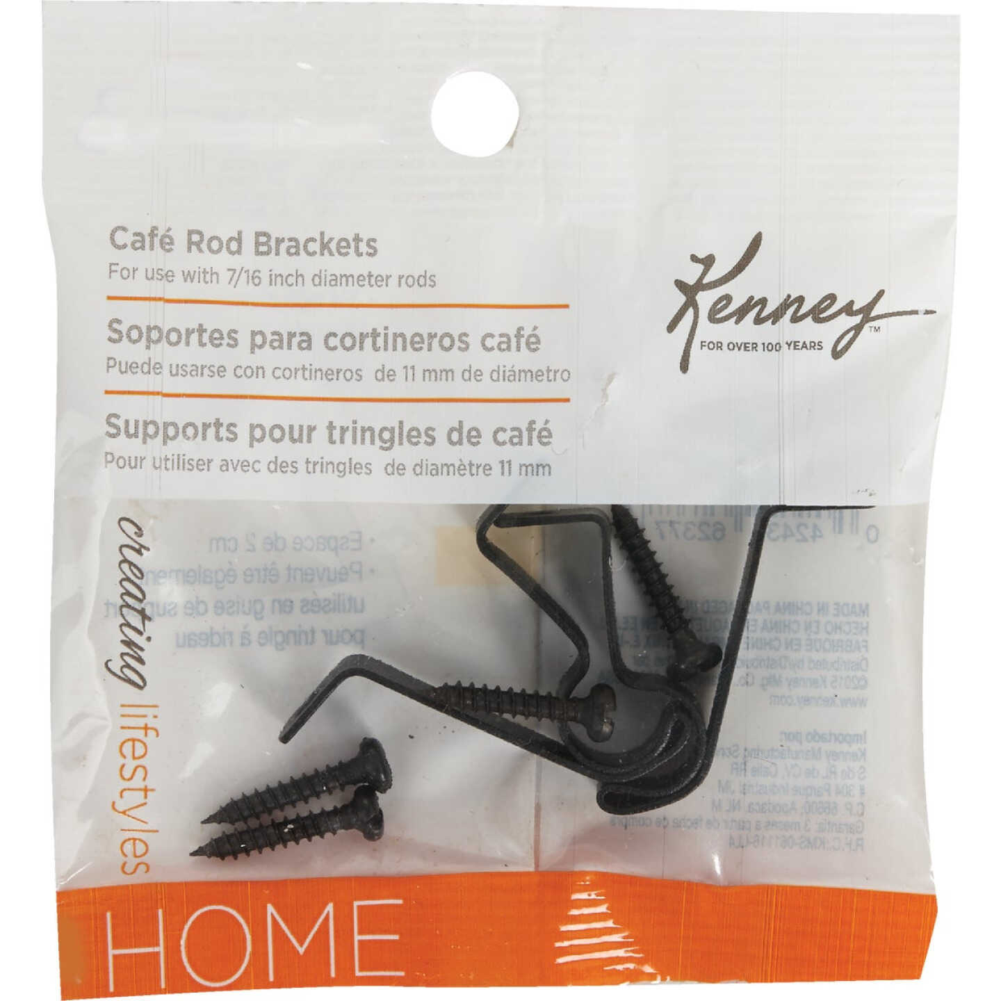 Kenney Black 7/16 In. Cafe Rod Bracket (2-Pack) Image 2