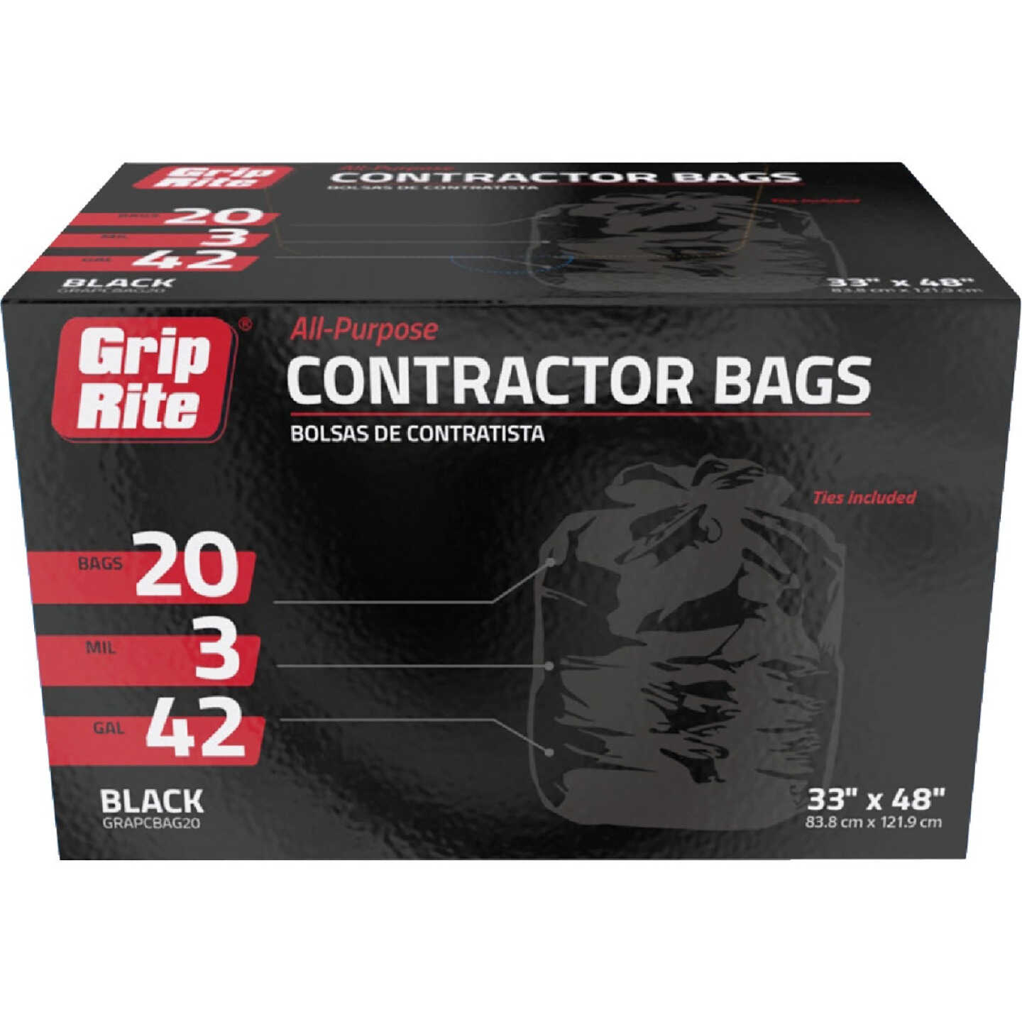 Grip-Rite 42 Gal. Contractor Black Trash Bag (20-Count) Image 1