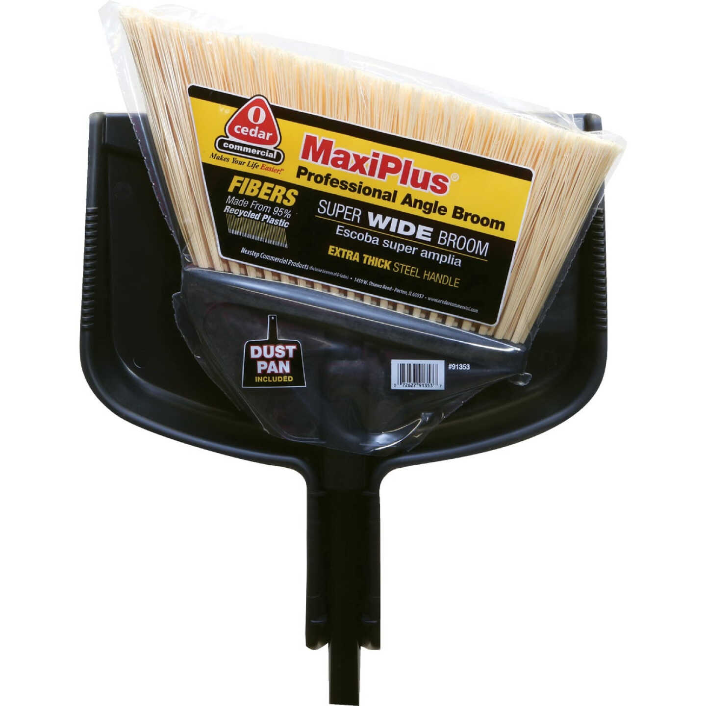 O-Cedar MaxiPlus 14 In. W. x 56 In. L. Steel Handle Angle Household Broom with Dustpan Image 1