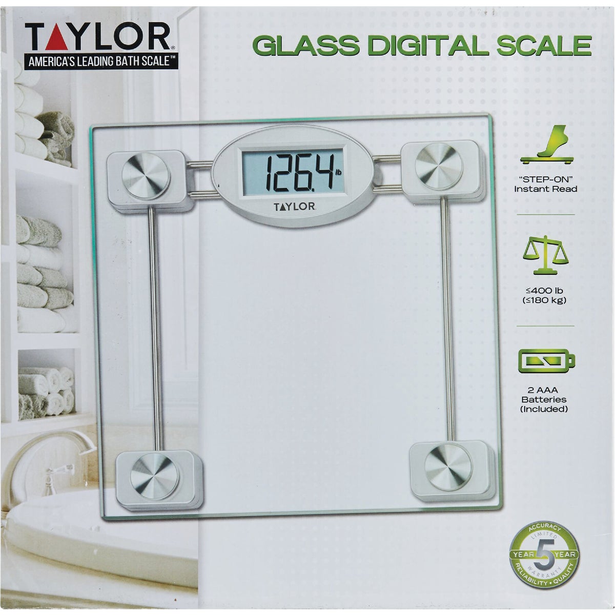 Taylor Digital 400 Lb. Glass Bath Scale, Clear Image 2