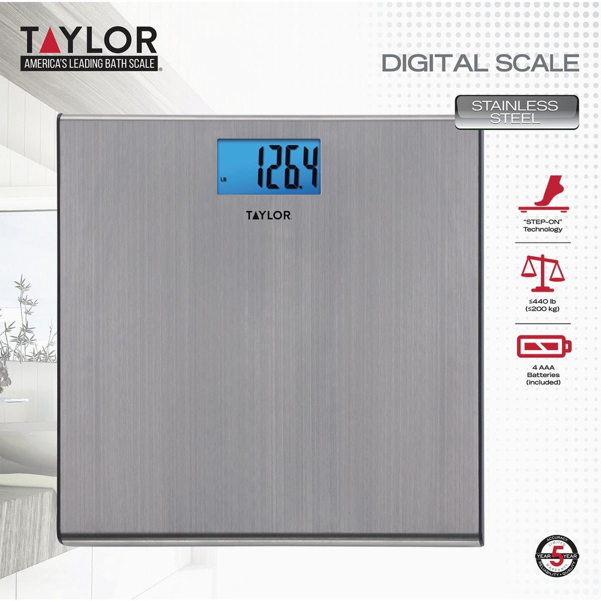 Taylor Digital 440 Lb. Stainless Steel Bath Scale, Silver