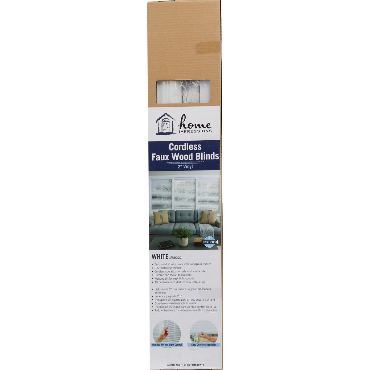 Home Impressions 27 In. x 64 In. x 2 In. White Faux Wood Cordless Blind Image 2