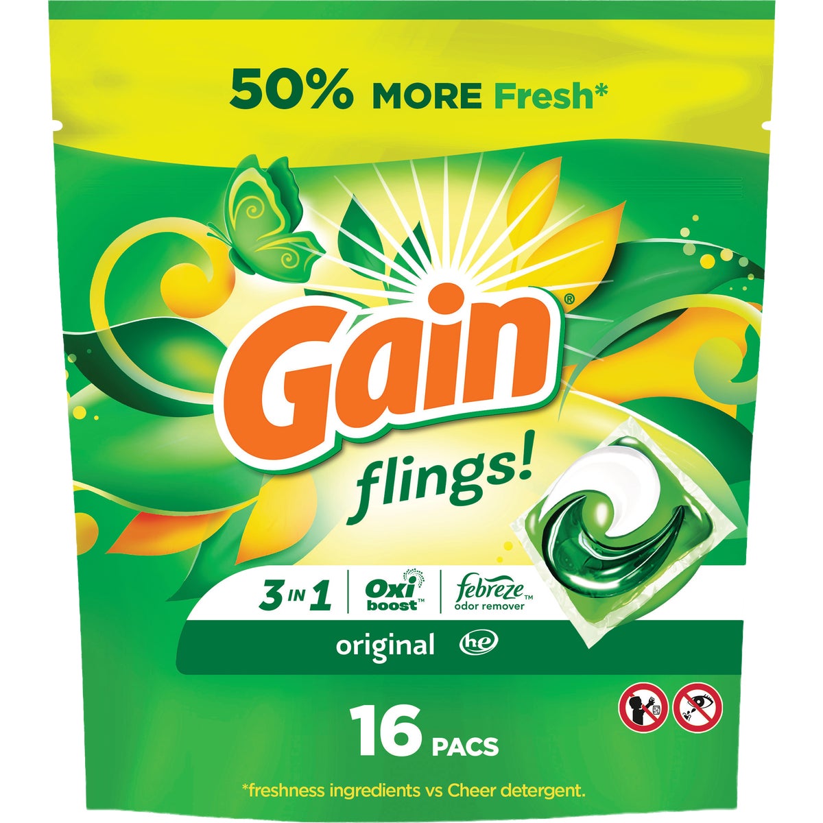 Gain Flings Original Scent Pod Laundry Detergent Plus Oxi Boost (16-Count)