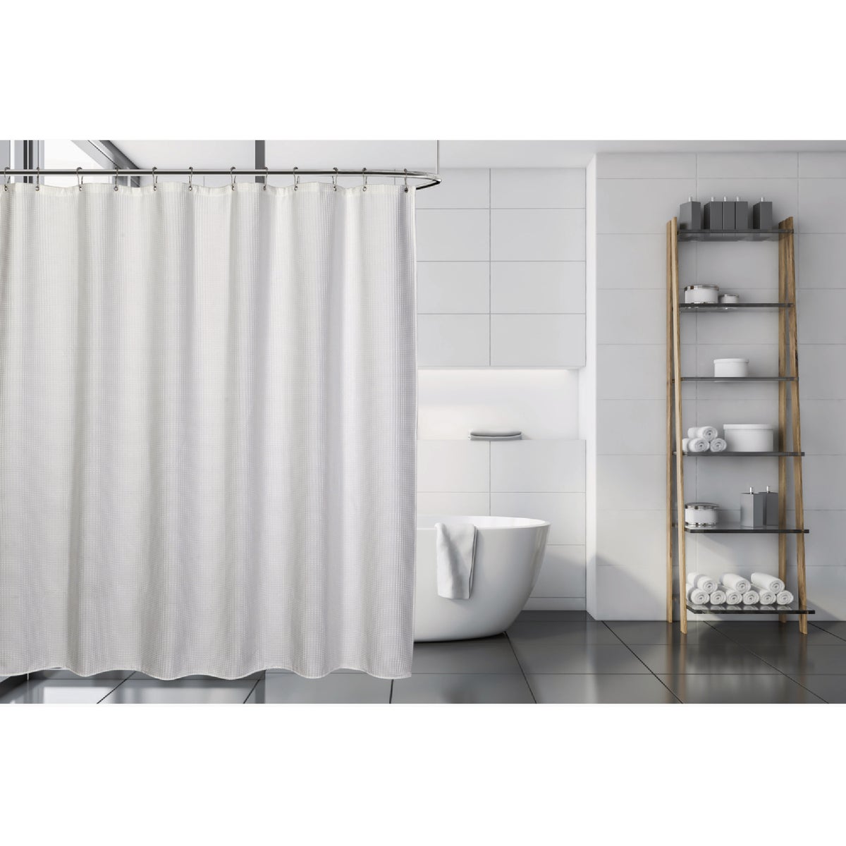 Moda At Home White Poly/Cotton Quaker Waffle Shower Curtain Image 2